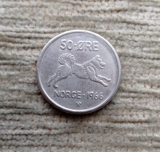 Werty71 Норвегия 50 эре 1966 норвежский серый элкхунд собака