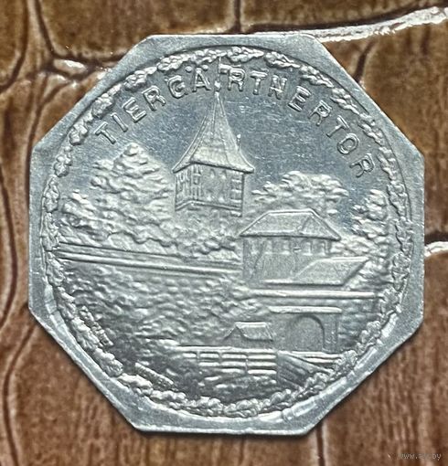 Германия Нюрнберг нотгельд 20 пфеннигов 1920 год. Ворота Тиргартнертор . трамвайный жетон