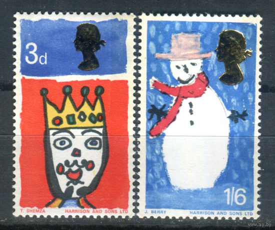 Великобритания - 1966г. - Рождество, детские рисунки - 2 марки - полная серия, MNH [Mi 442-443]. #3-GB-Z-1-17
