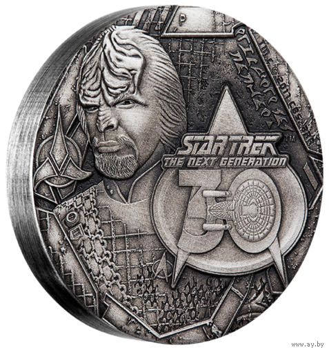 Тувалу 2 доллара 2017г. "STAR TREK ЛЕЙТЕНАНТ-КОМАНДИР ВОРФ". Монета в подарочном футляре с подсветкой; номерной сертификат; коробка. СЕРЕБРО 62,213гр.(2 oz).