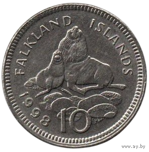 Заморская Территория Фолклендские Острова (Фолкленды). 10 пенсов (пенни) 1998. Фауна. Морской лев.
