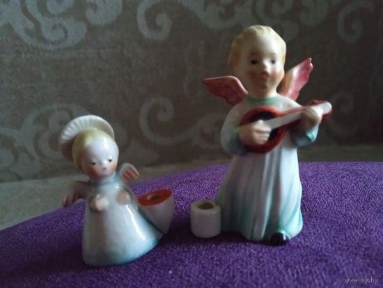 Goebel винтаж ангелочки с держателем для свечек Сeramic Figurine HX 263 C Mandoline
