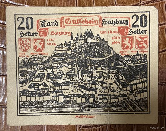 Нотгельд Австрия Зальцбург 20 геллеров 1920 год