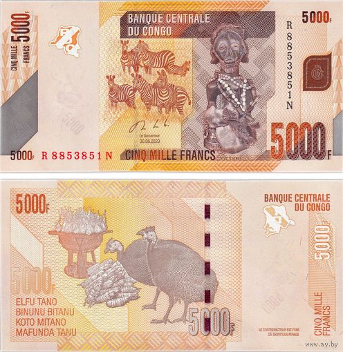 Конго 5000 франков 2022 год UNC