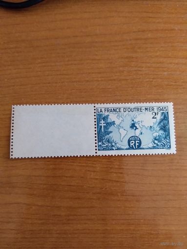 1945 Франция чистая клей MNH** с купоном  география флора выпускалась одиночкой (3-6)