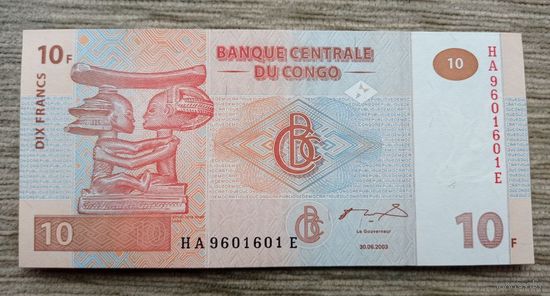 Werty71 Конго 10 Франков 2003 UNC Банкнота