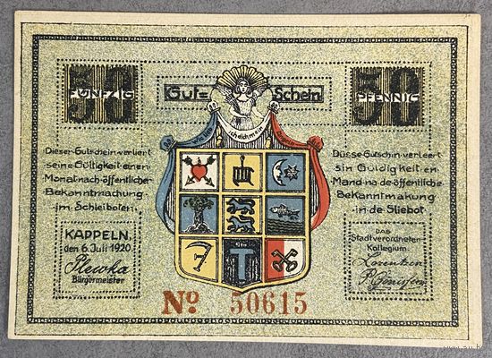Нотгельд Каппельн 50 пфеннигов 1920 год. Веймарская республика