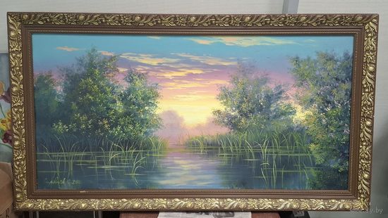 Карантина большая. Холст, масло, багет. 111см на 61 см. Художник Соловьев С. 2000. Закат
