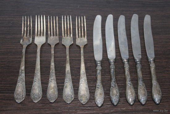 Винтажный, мельхиоровый набор столовых приборов из СССР, клеймо.