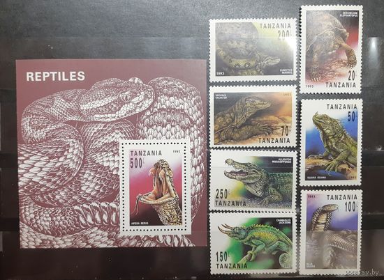 Танзания. 1993 год. Фауна. Рептилии (блок и 7 марок) (1091)