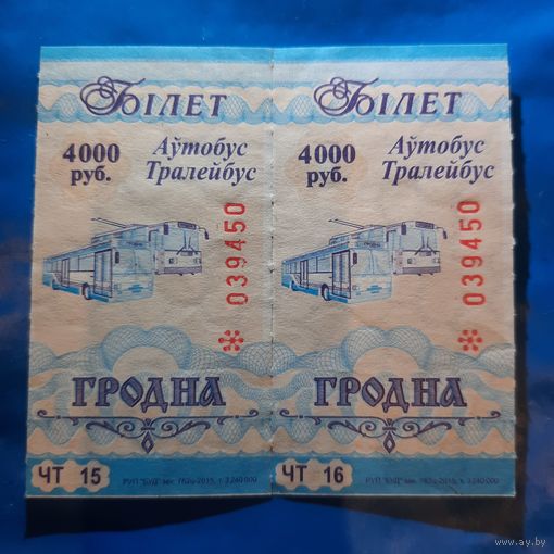 Билет автобус-троллейбус Гродно 2015 сцепка чистые