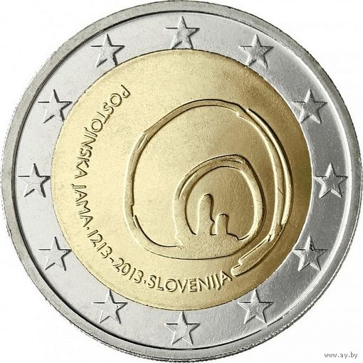 2 евро 2013 Словения 800 лет открытию пещеры Постойнска-Яма  UNC из ролла