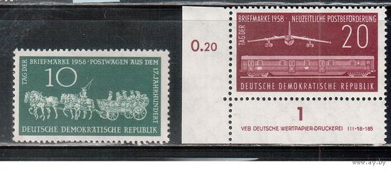 ГДР-1958,(Мих.660-661) **  , День марки, Самолет, Железная дорога(полная серия),