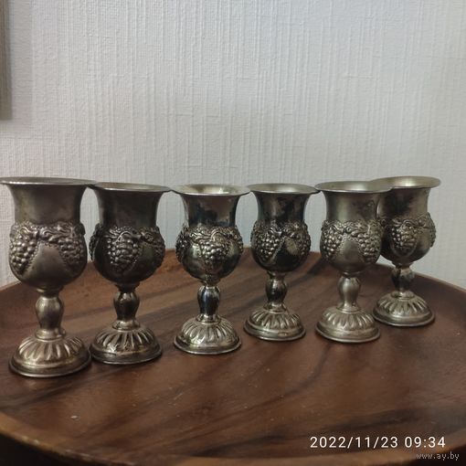 Стопки, рюмки, бокалы, шесть штук, серебро, ЕВРОПА, 925 проба. Цена за все.