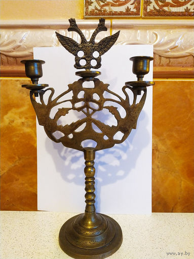 Канделябр подсвечник старинный с двуглавым орлом.