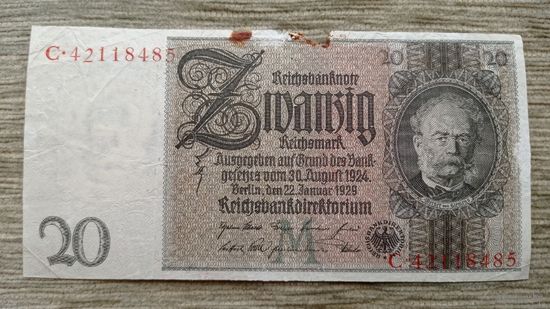 Werty71 Германия 20 марок 1924 1929 банкнота Веймарская Республика Веймар