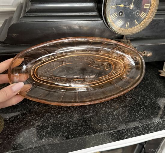 Блюдо селёдочница РЫБА купоросное стекло 1950-е года