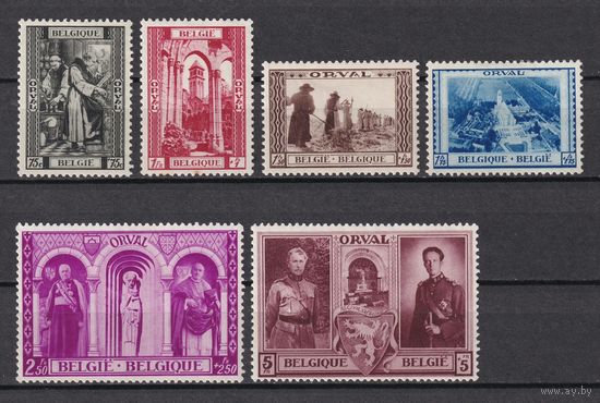 26.Bg. Бельгия. Реконструкция аббатства Орвал. 1939 г. Полная серия. (*). Mi.##514-519.