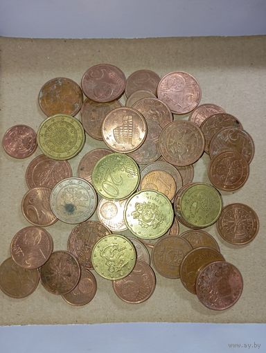 Сборный лот монет Евро центы 44 монеты . С рубля .