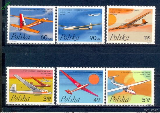 Польша 1968. Mi 1846-51 Авиация Планеры**\\3