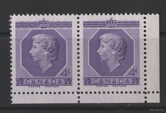 Канада 1953 ** Коронация, сцепка 2 марки, угол