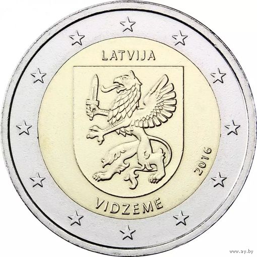 2 евро 2016 Латвия Видземе UNC из ролла