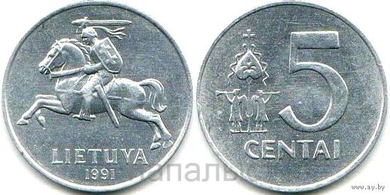 Литва 5 центов 1991