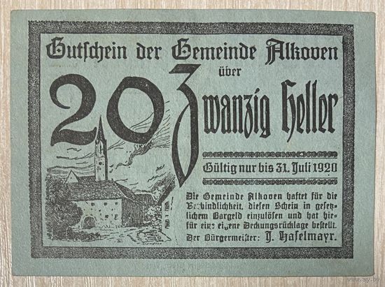 Нотгельды Австрия Алковен , 20 геллеров 1920 год