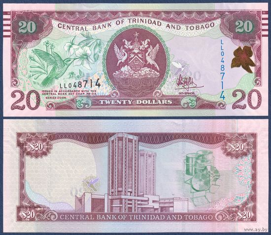Тринидад и Тобаго, 20 долларов 2006 г., P-49c (LL, саблеклювая колибри), UNC