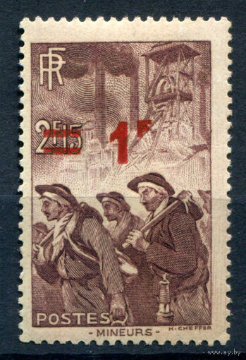 Франция - 1940/41г. - шахтёры, надпечатка 1 Fr на 2,15 Fr - 1 марка - MH [Mi 489]. #2-Fr-59-A-2
