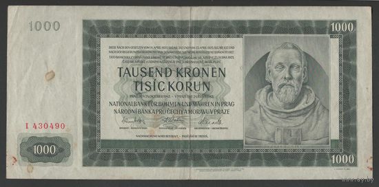 Чехословакия Богемия и Моравия 1000 крон 1942 года. Без перфорации. Тип Р-13. Состояние XF-