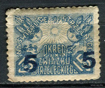 Польша - 1928 - Марка Брестского IX округа Стрелковой ассоциации. Надпечатка нового номинала 5Gr на 15Gr - MLH, MH.  (LOT EM4)-T10P50