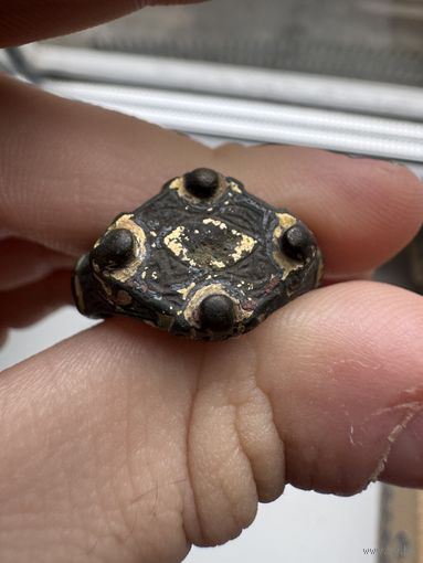 Рогатый Перстень с остатками позолоты. старинный