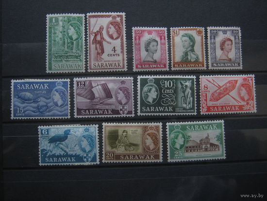 Марки - британские колонии, Саравак, фауна, архитектура, корабли, парусники, флот, транспорт, черепахи, птицы