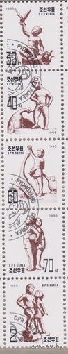 Культура искусство Скульптура  КНДР Корея 1995 год Лот 1050 сцепка из 5 марок ПОЛНАЯ СЕРИЯ менее 20 % от каталога по курсу 3 р