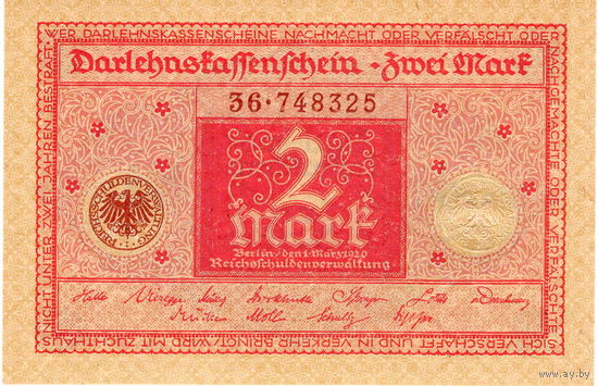 Германия, 2 марки, 1920 г., UNC