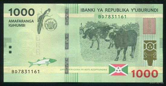 Бурунди 1000 франков 2021 г. P51b. Серия BD. UNC