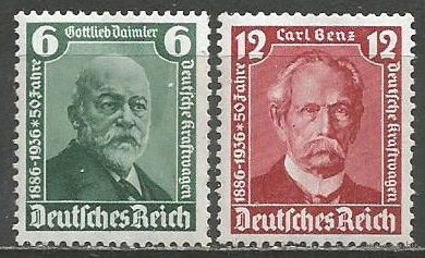 Германия(Рейх). 50 лет автокомпании Дамлер и Бенц. 1936г. Mi#604-05. Серия.