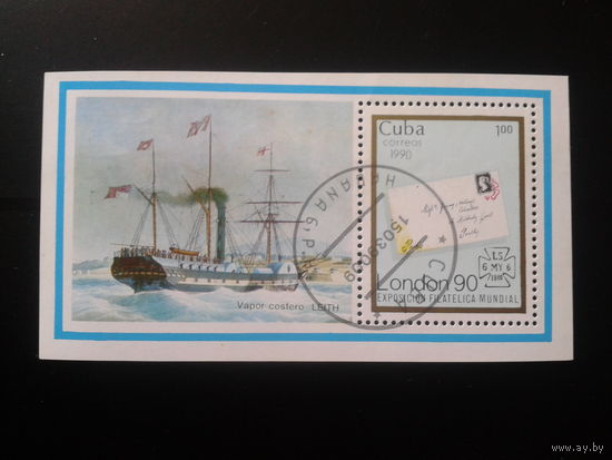 Куба 1990 Фил. выставка, пароход Блок