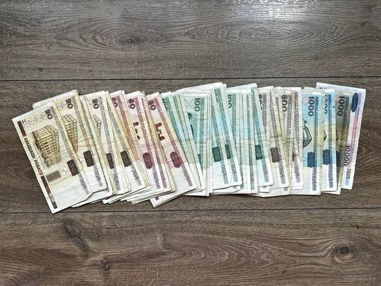 Лот белорусских банкнот 20,50,100,500,1000,10000 рублей (66 штук) С РУБЛЯ.