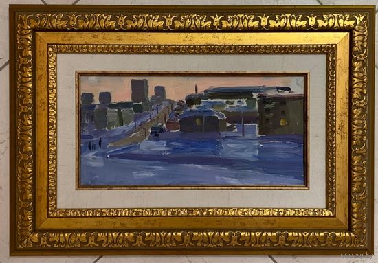 Казак О.И "Мой Минск", 1967г. Картон, масло. Размер 17х34,5 см.