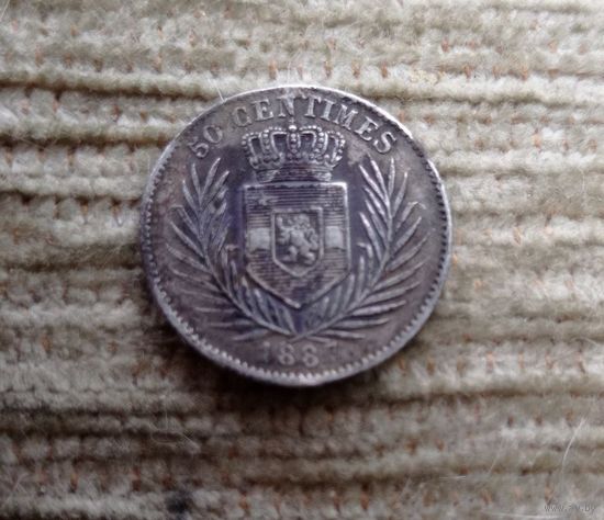 Werty71  Бельгийское Конго 50 сантимов 1887 Редкая Серебро