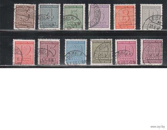 Германия-1945,(Мих.126-137) гаш.  , Стандарт, Цифры, Советская зона оккупации,Западная Саксония (полная серия)