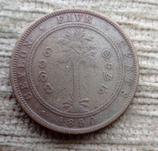 Werty71 Цейлон Шри Ланка 5 больших центов 1890 Виктория