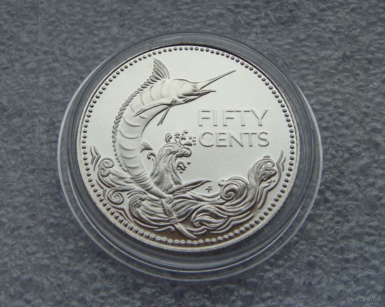 50 центов 1976 Багамские острова. Рыба-меч. Серебро 800.