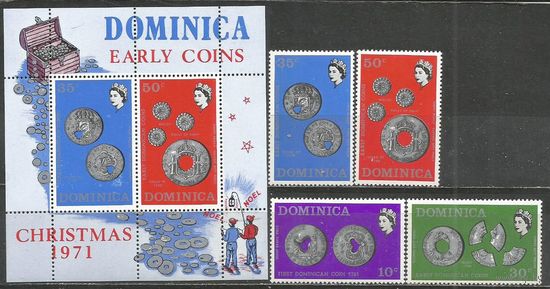 Доминика. Старинные монеты. 1971г. Mi#333-36+Бл12.
