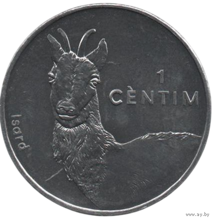 КНЯЖЕСТВО АНДОРРА. 1 СЕНТИМ 2002. ФАУНА. ПИРЕНЕЙСКАЯ СЕРНА