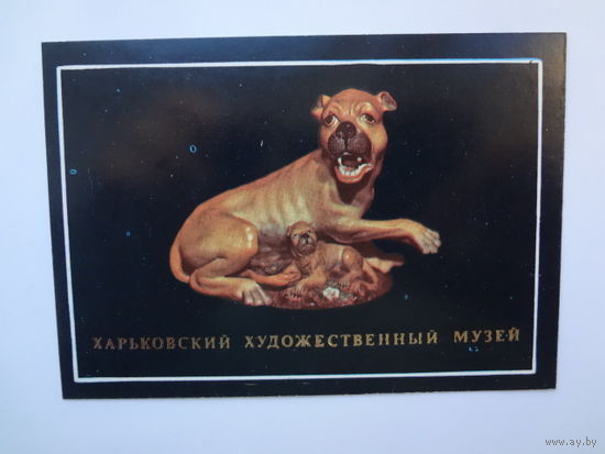 Календарик 1991 г. Харьковский худ. музей. Собака со щенком. Завод Попова.