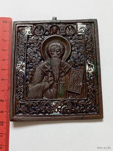 Двухвершковая икона , священно мученик Антипа .Бронза,эмаль.Преположительно середина 19 века.С рубля,с адекватной минимальной ценой.