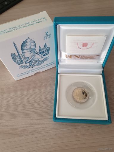 Ватикан 2 евро 2019 PROOF юбилейная 90-летие государства Ватикан